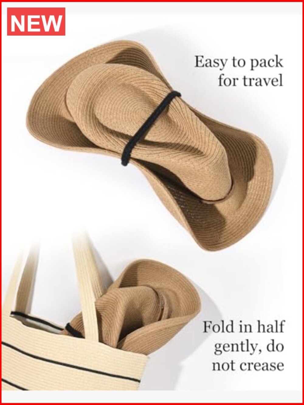 Cowboy Sun Hat with Wind Lanyard - Adjustable Lightweight Paper Blend - Picture 3 of 7